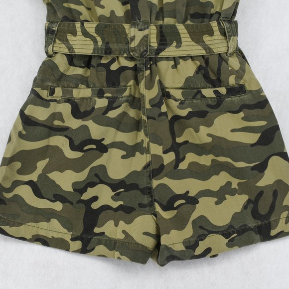 Pam & Gela Womens Romper Green Camo Puff Sleeve Zip Front Elastic Waist Jumpsuit - Picture 7 of 9